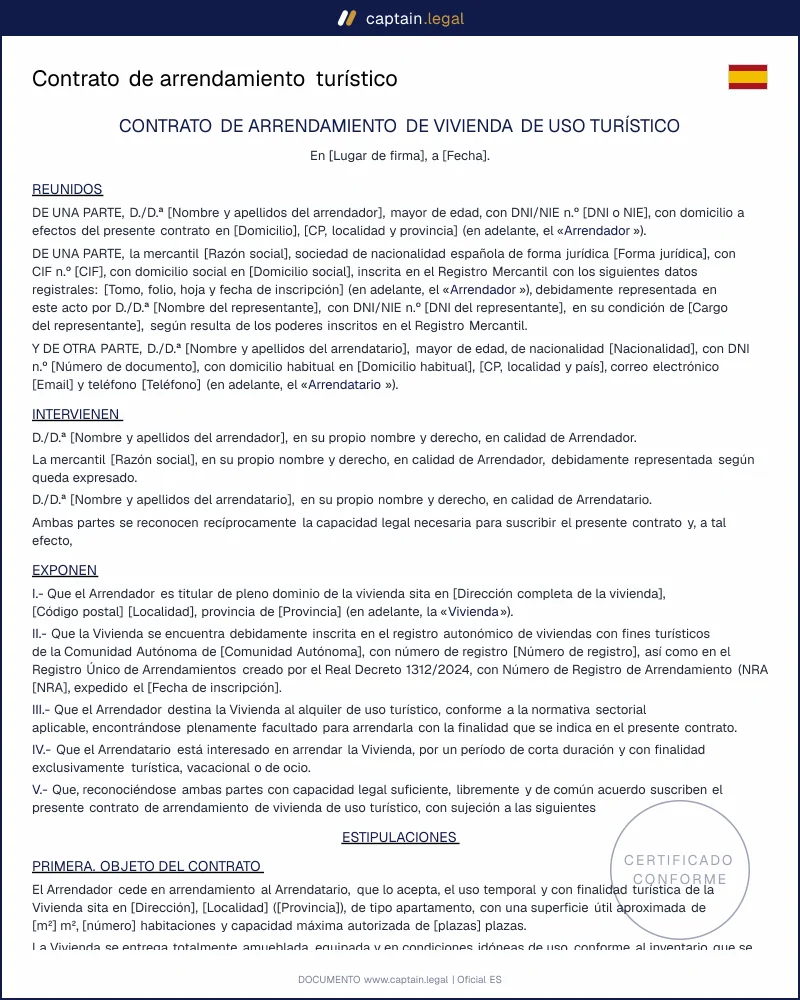 Contrato VUT por comunidad autónoma: plantilla Word y PDF