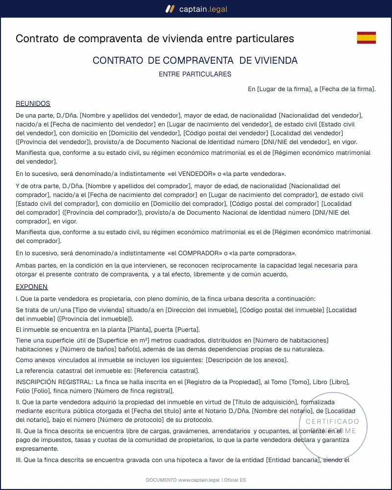 Modelo de contrato de compraventa de vivienda entre particulares