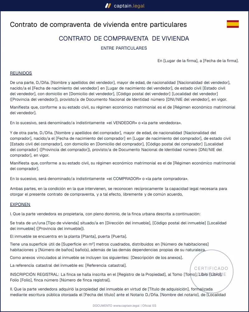 Modelo de contrato de compraventa de vivienda entre particulares