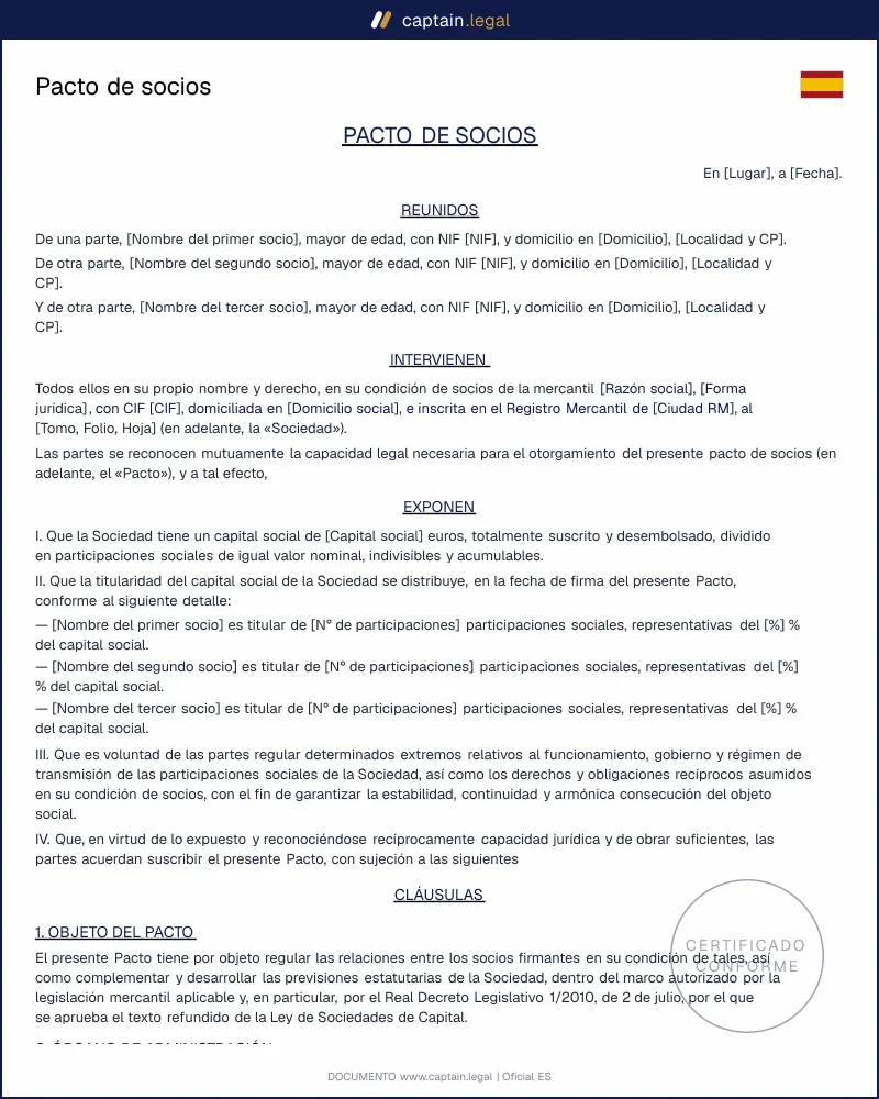 Pacto de socios conforme a la LSC