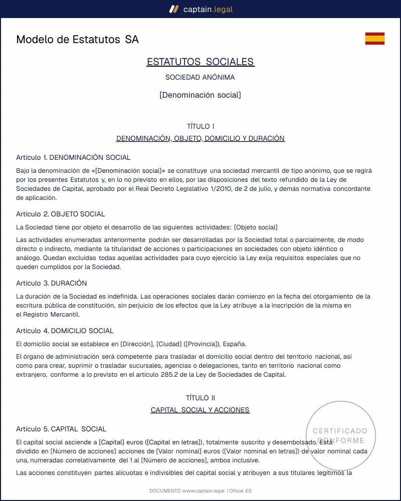 Modelo de Estatutos SA en Word y PDF
