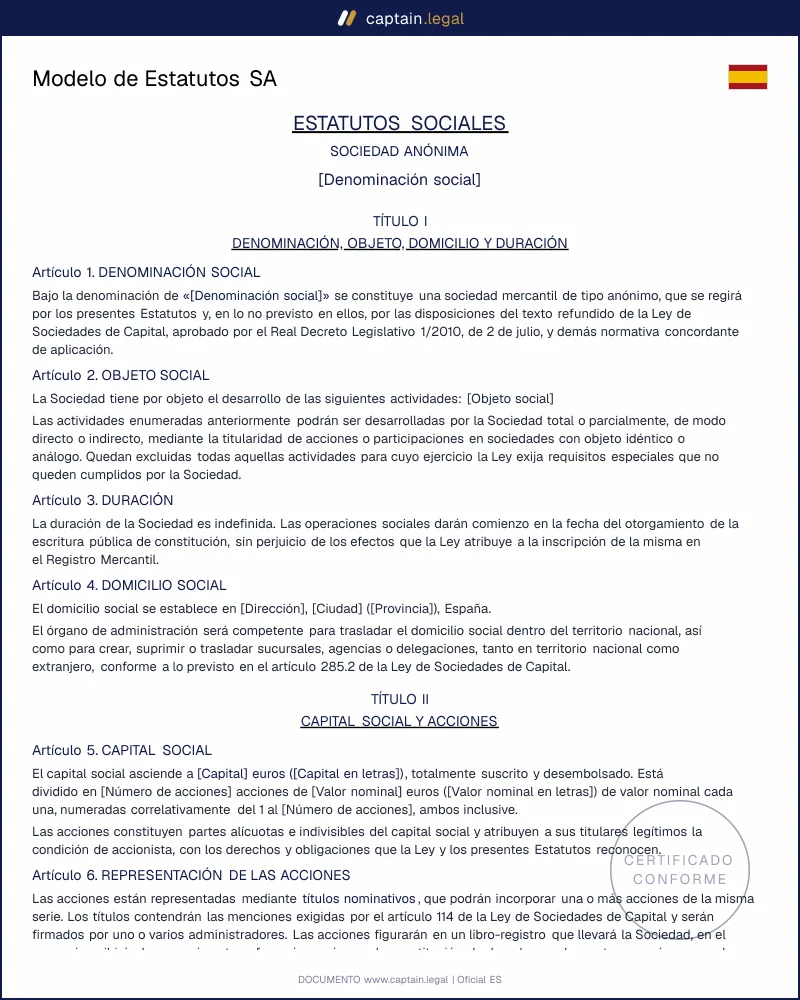 Modelo de Estatutos SA en Word y PDF