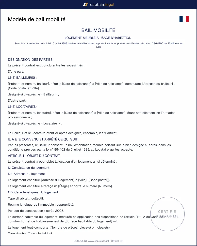 Modèle de bail mobilité
