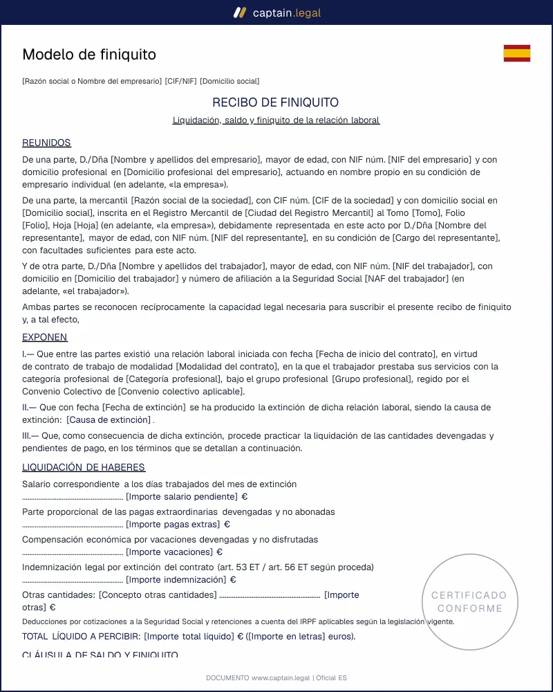 Finiquito en España: modelo oficial para empresas y trabajadores