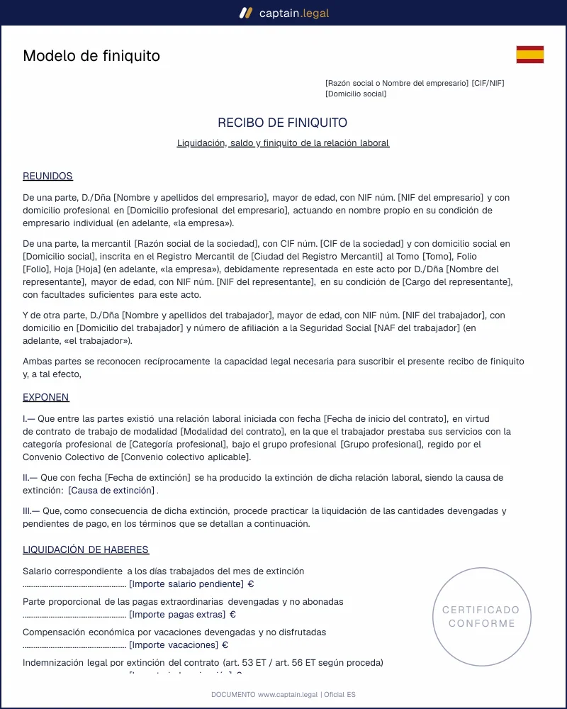Finiquito en España: modelo oficial para empresas y trabajadores