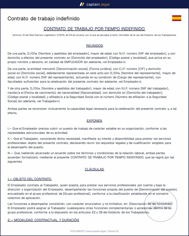 Contrato indefinido: plantilla Word y PDF lista para firmar