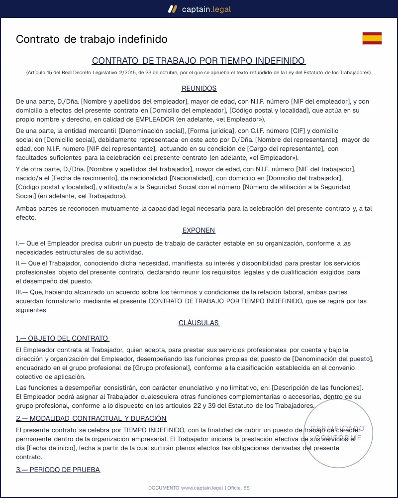 Contrato indefinido: plantilla Word y PDF lista para firmar