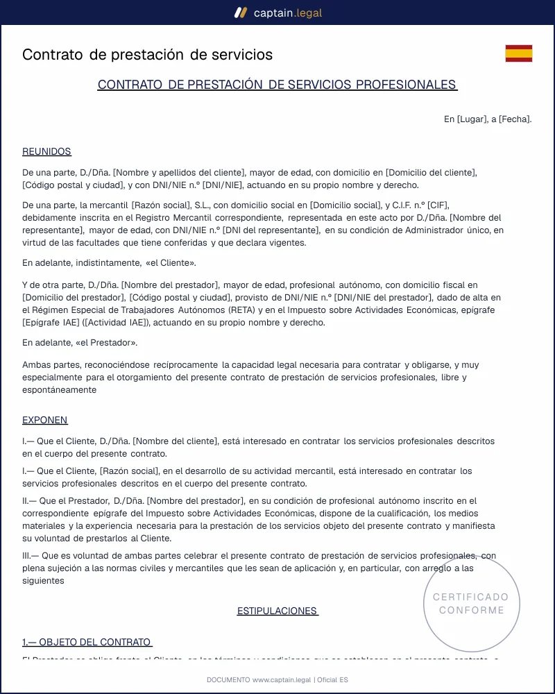 Contrato de prestación de servicios para autónomos y empresas