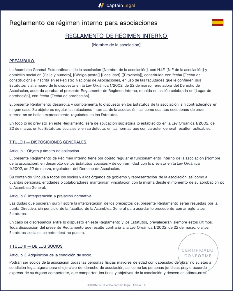 Modelo de reglamento de régimen interno para asociaciones