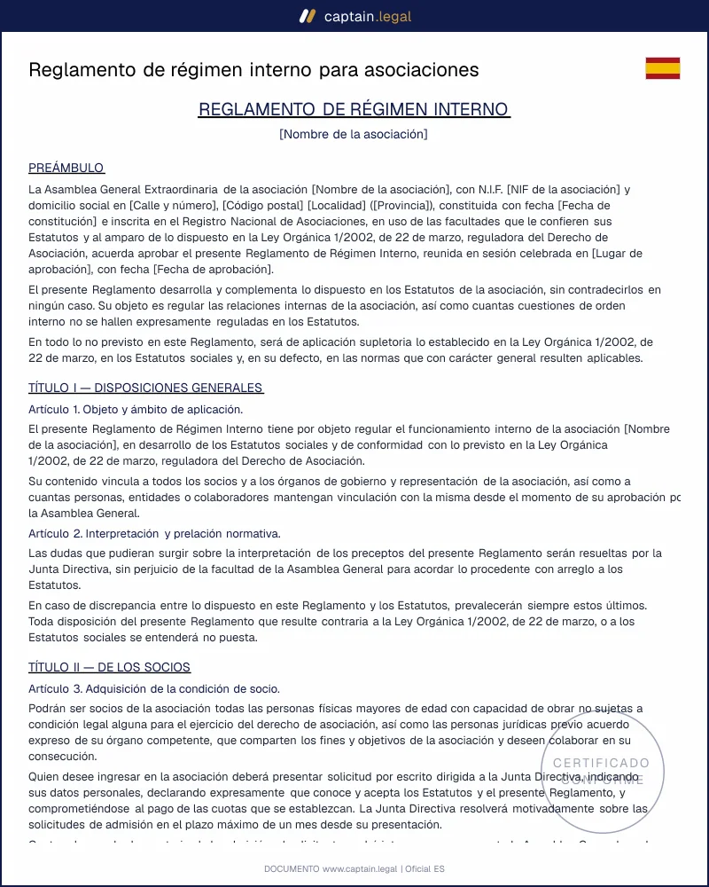 Modelo de reglamento de régimen interno para asociaciones