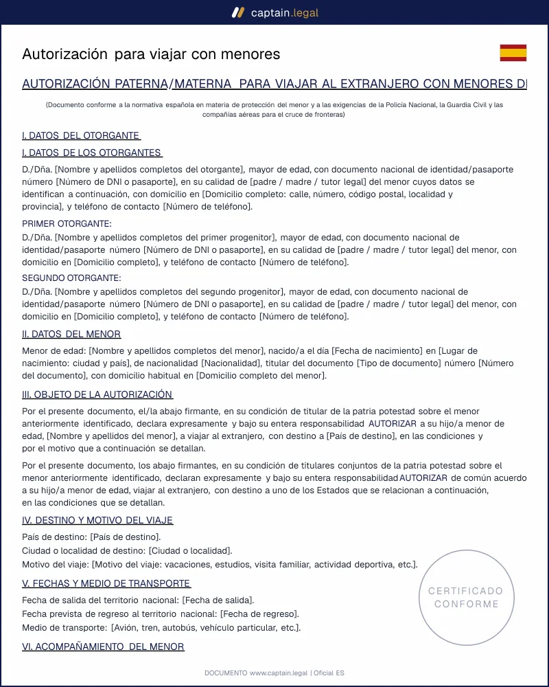 Permiso de viaje para menores al extranjero: modelo oficial