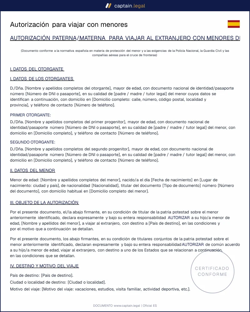 Permiso de viaje para menores al extranjero: modelo oficial