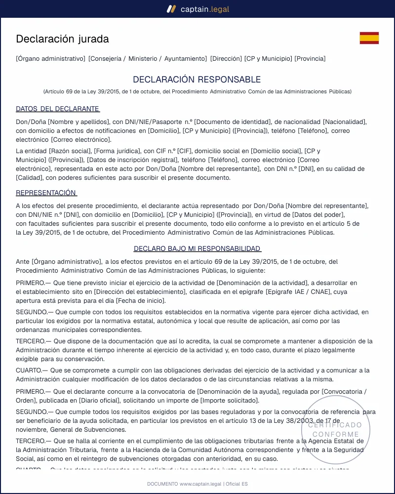 Declaración jurada en España: validez, uso y modelo oficial