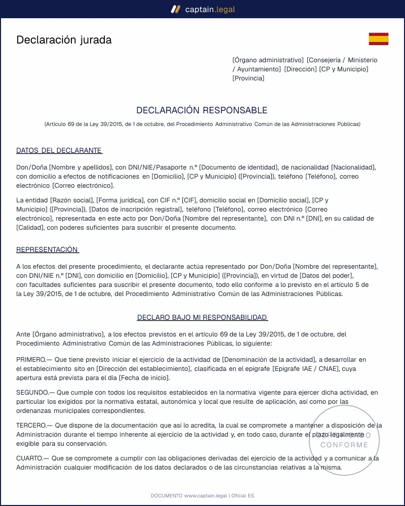 Declaración jurada en España: validez, uso y modelo oficial