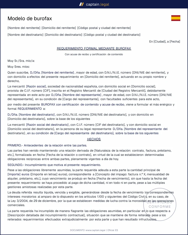 Burofax: plantilla con validez legal y certificación 2026