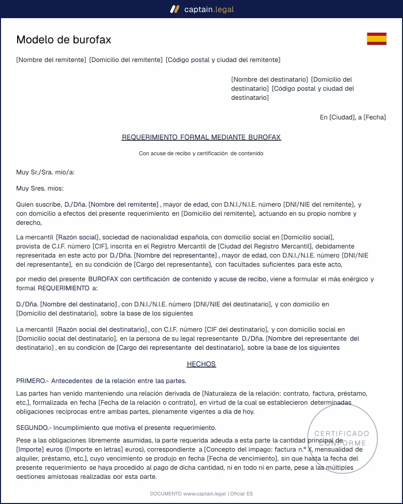 Burofax: plantilla con validez legal y certificación 2026