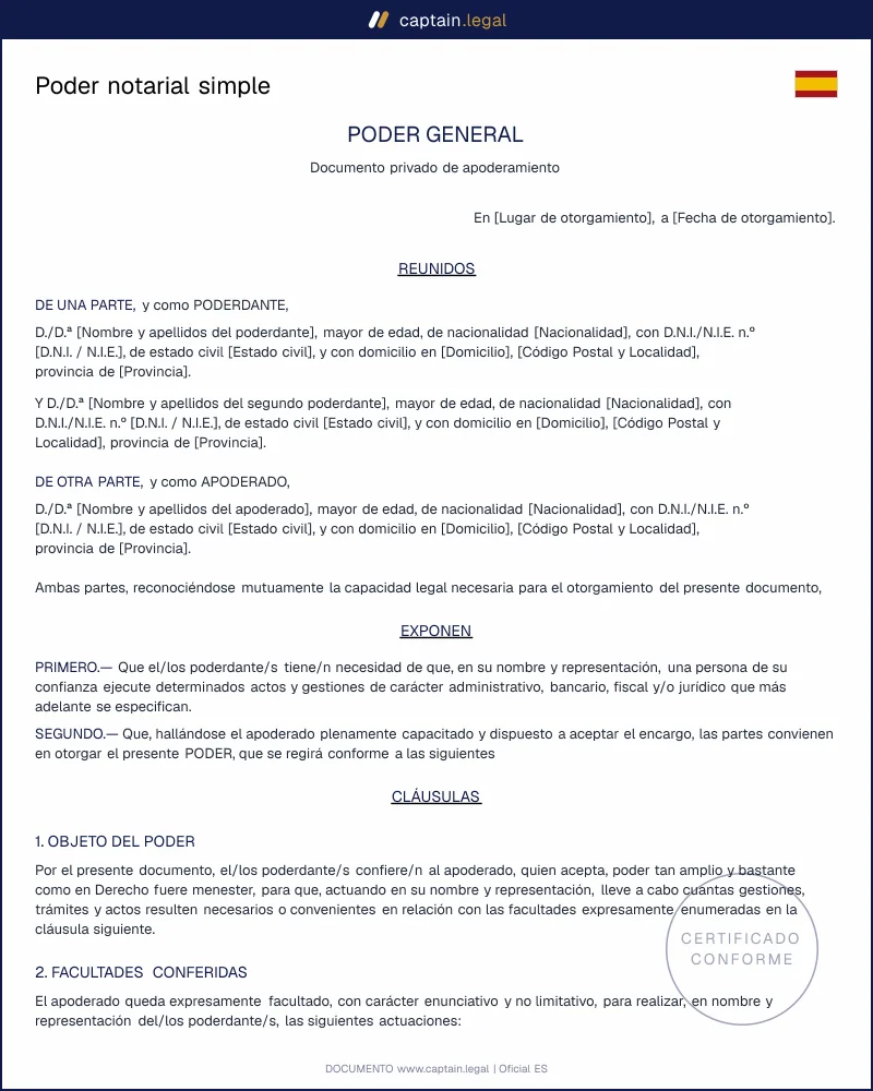 Poder notarial simple: delega gestiones sin pasar por notario