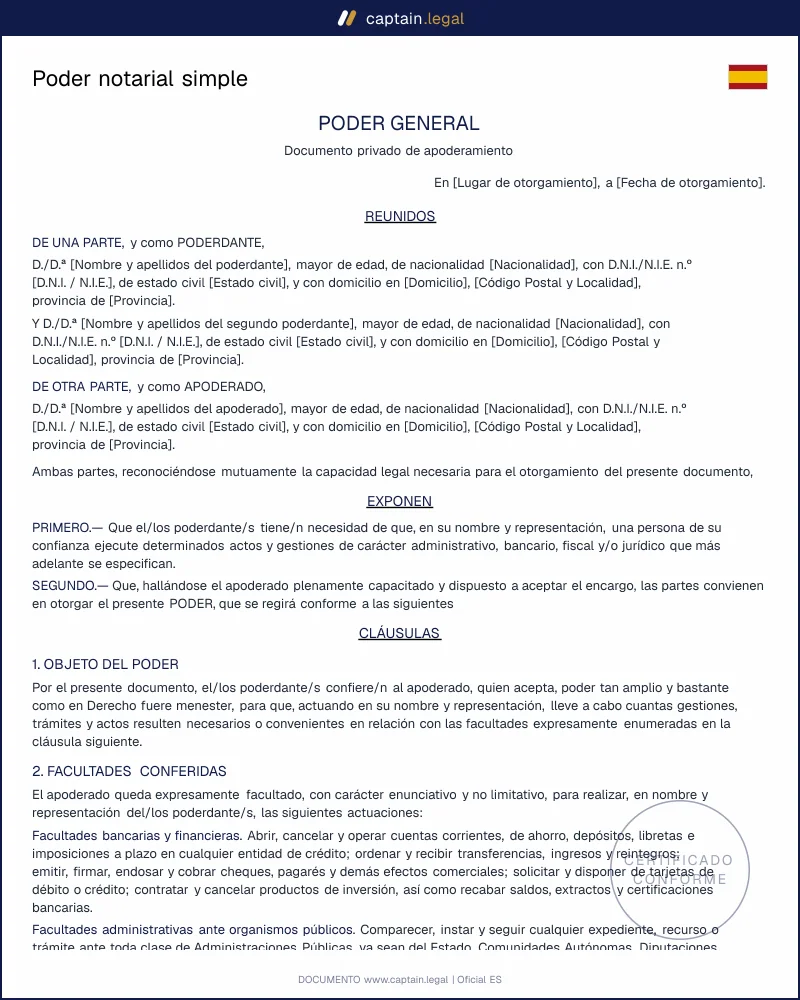 Poder notarial simple: delega gestiones sin pasar por notario