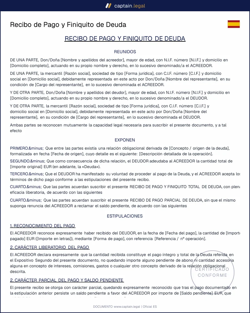 Finiquito de Deuda en España: Modelo Legal Word y PDF