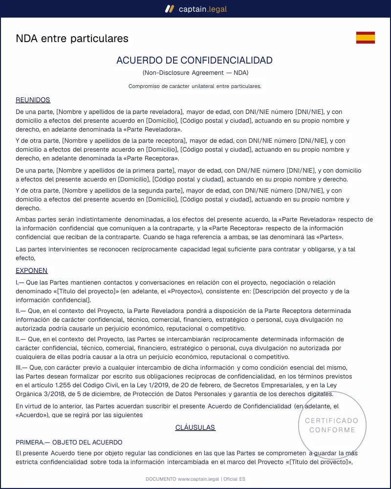 NDA entre particulares: plantilla Word y PDF lista para firmar