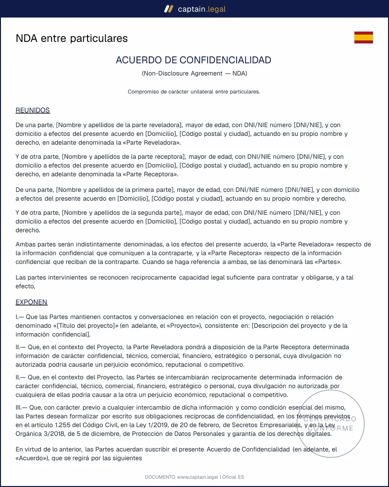 NDA entre particulares: plantilla Word y PDF lista para firmar