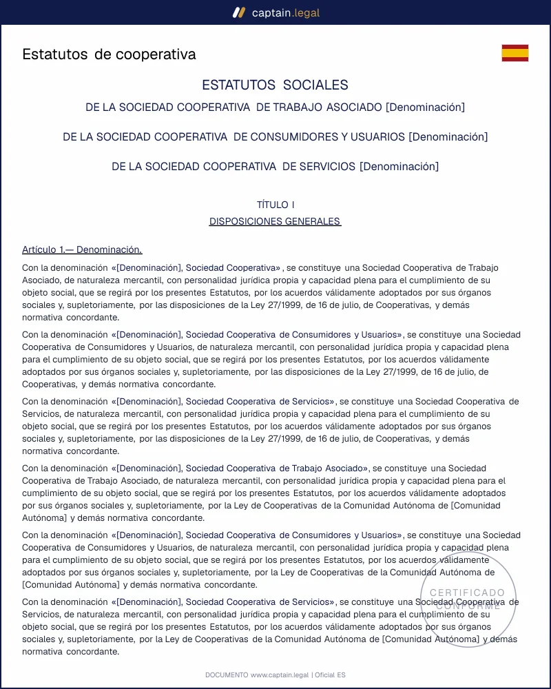 Estatutos de cooperativa: modelo oficial en Word y PDF