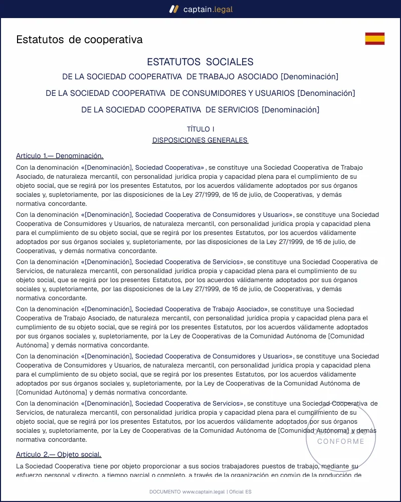 Estatutos de cooperativa: modelo oficial en Word y PDF