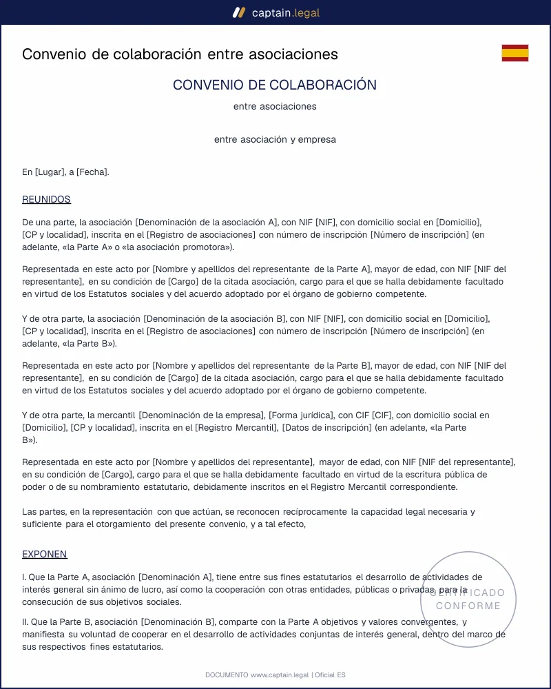 Modelo de convenio de colaboración entre asociaciones y empresa