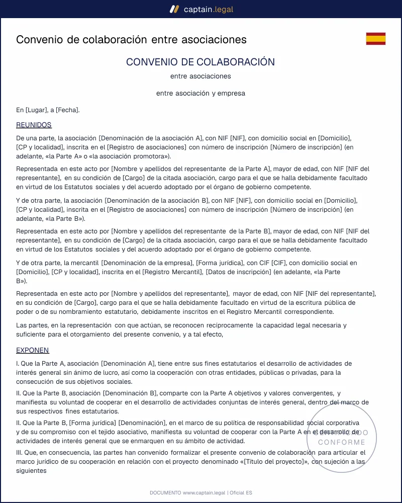 Modelo de convenio de colaboración entre asociaciones y empresa