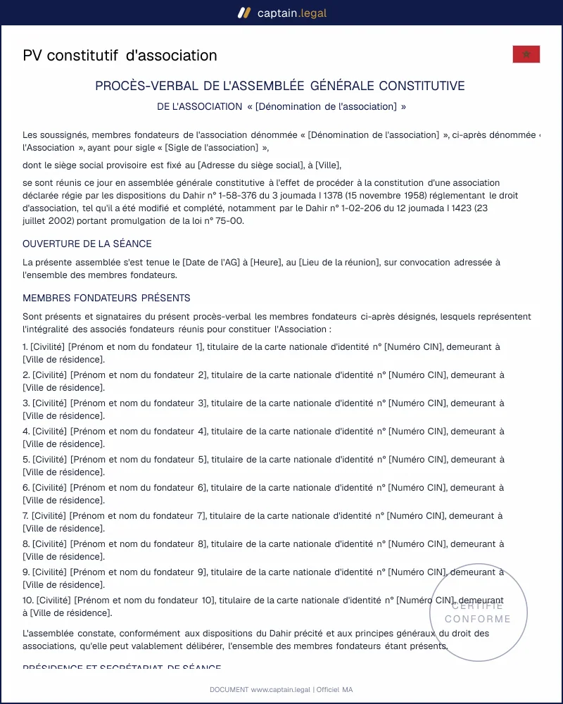 Modèle de PV constitutif d'association au Maroc à télécharger