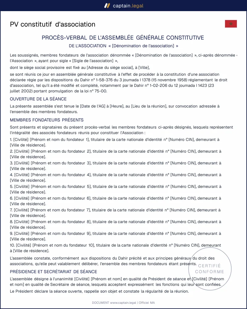 Modèle de PV constitutif d'association au Maroc à télécharger