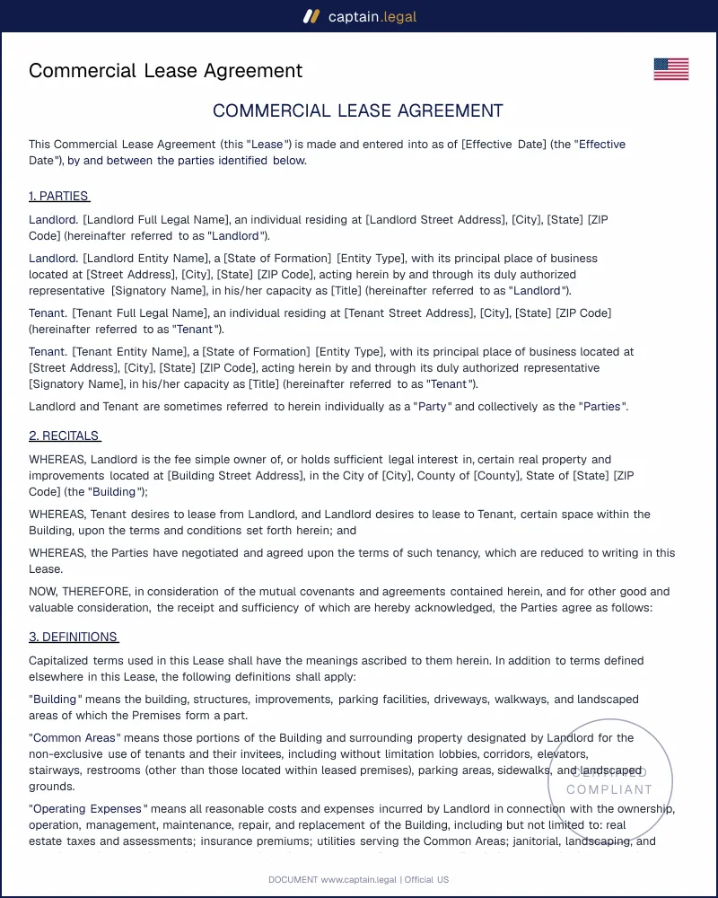 Commercial Lease Agreement Template — Office, Retail, Industrial