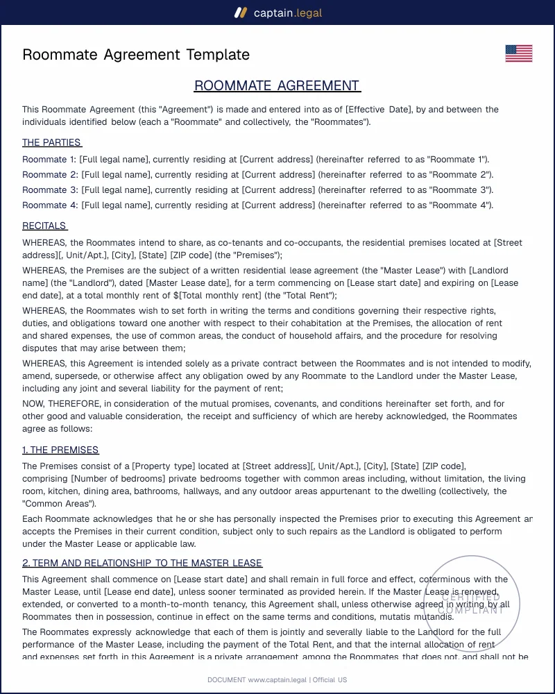 Roommate Agreement: Split Rent, Deposit & Utilities Legally