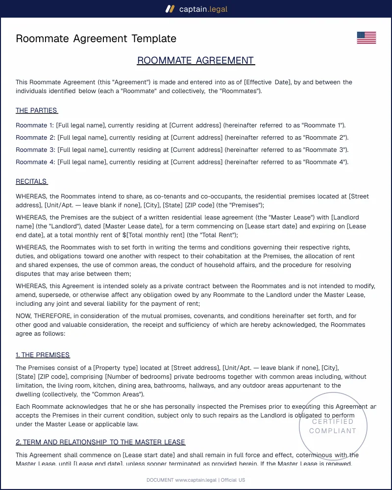 Roommate Agreement: Split Rent, Deposit & Utilities Legally