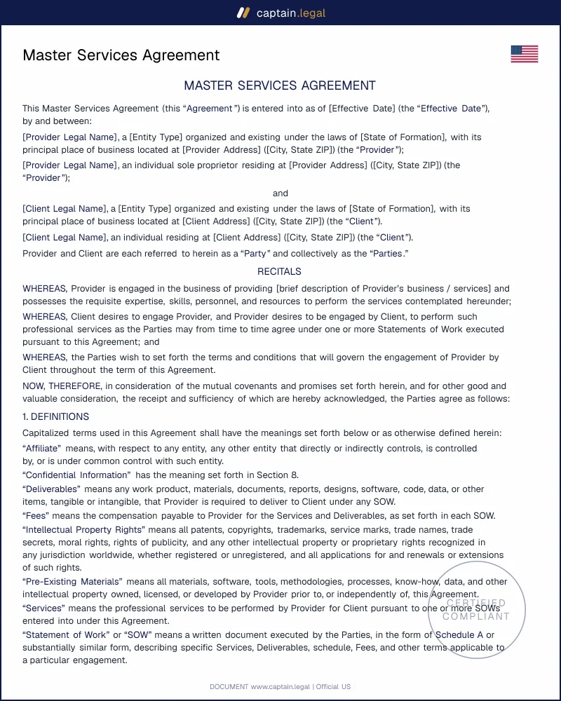 MSA Template for Agencies & Consultants — Word, PDF, SOW Ready