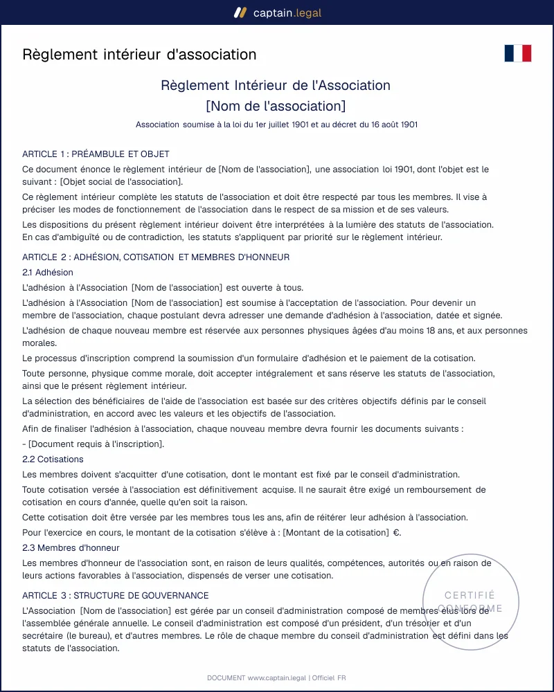 Modèle de règlement intérieur d'association