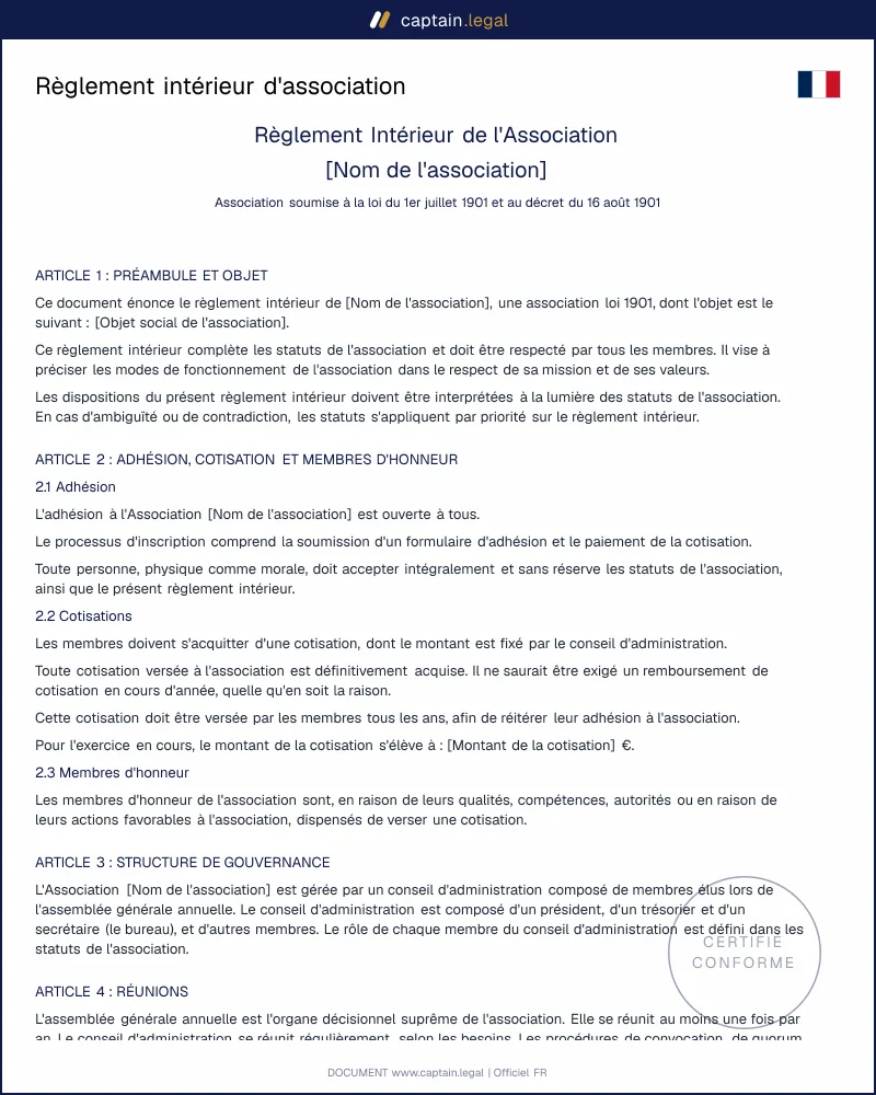 Modèle de règlement intérieur d'association