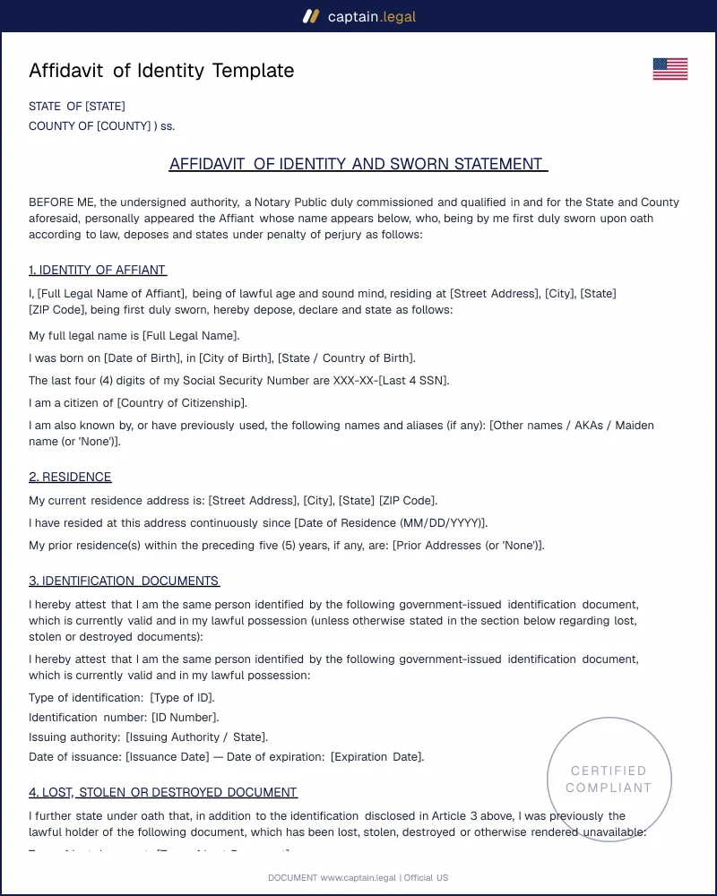 Sworn Statement of Identity | Lost ID, Name Discrepancy, Probate