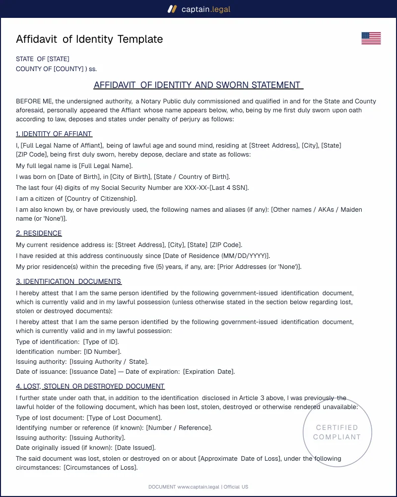Sworn Statement of Identity | Lost ID, Name Discrepancy, Probate