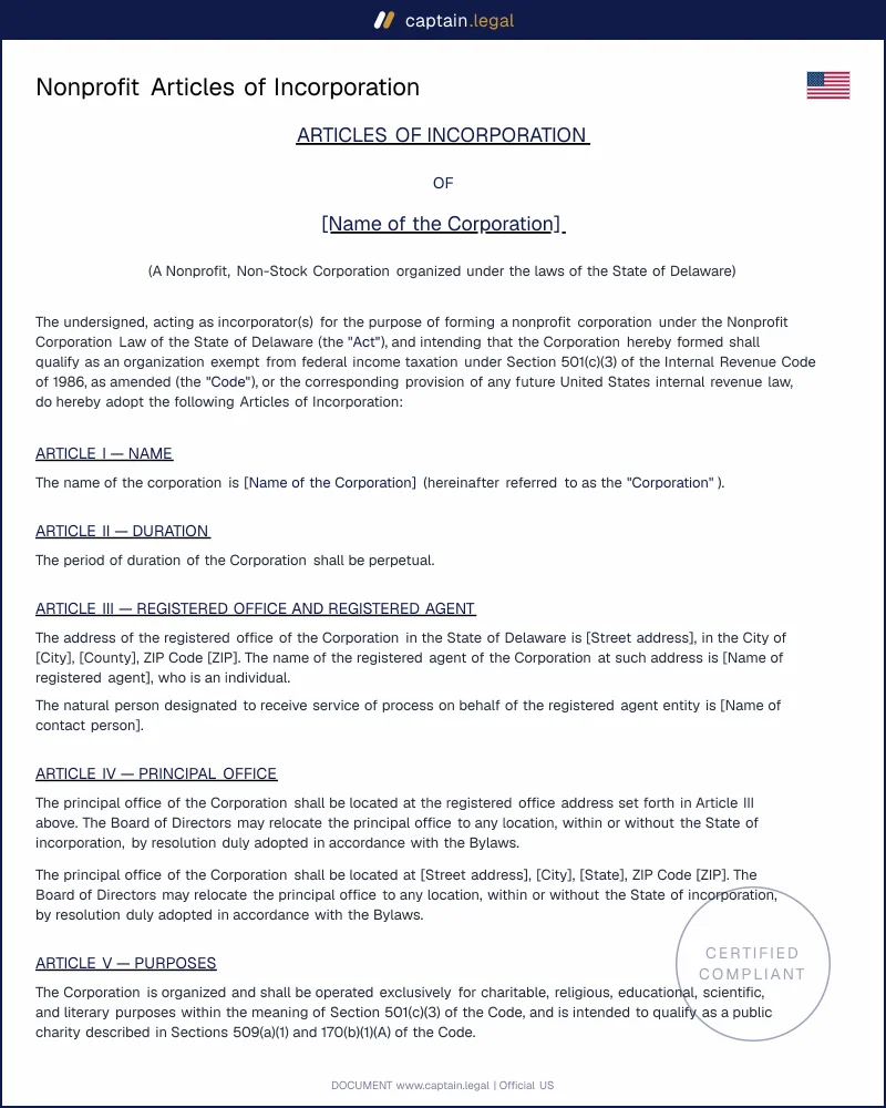 Nonprofit Articles of Incorporation — Word & PDF, All 50 States