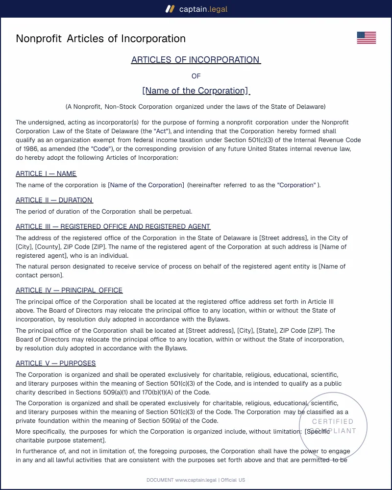 Nonprofit Articles of Incorporation — Word & PDF, All 50 States