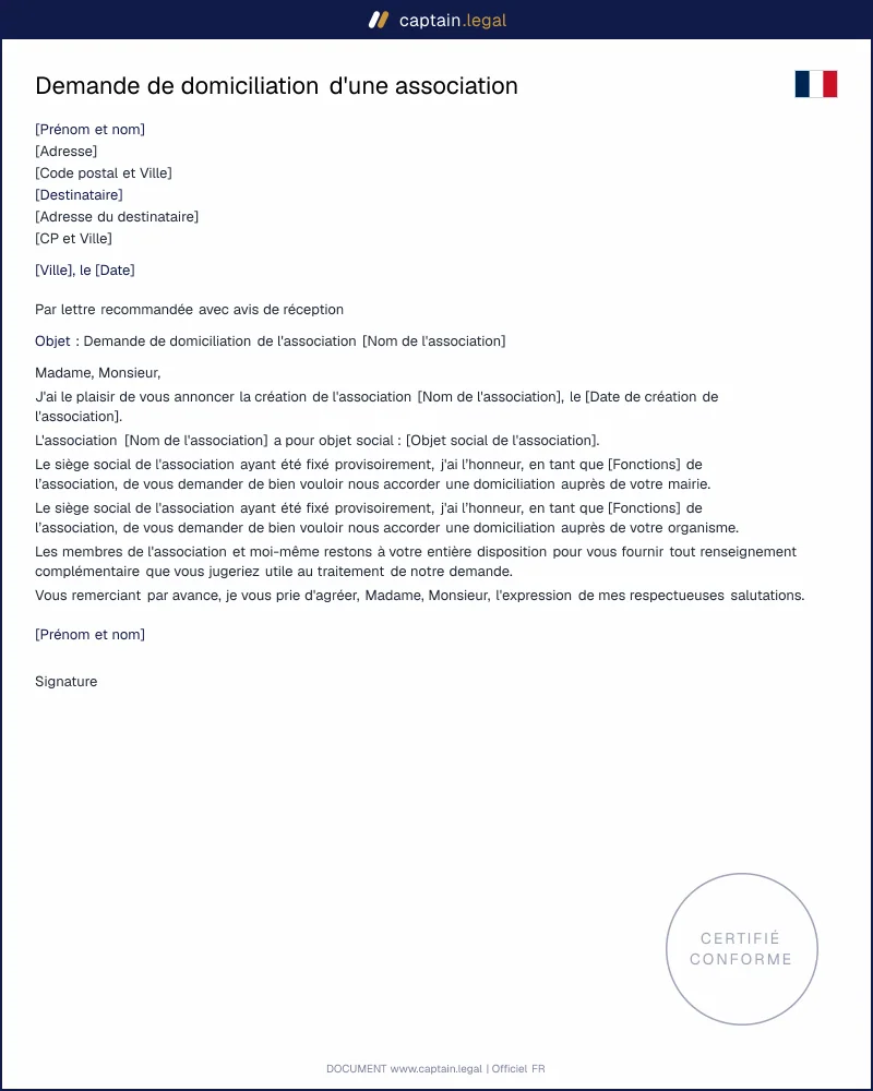 Demande de domiciliation association - PDF et Word