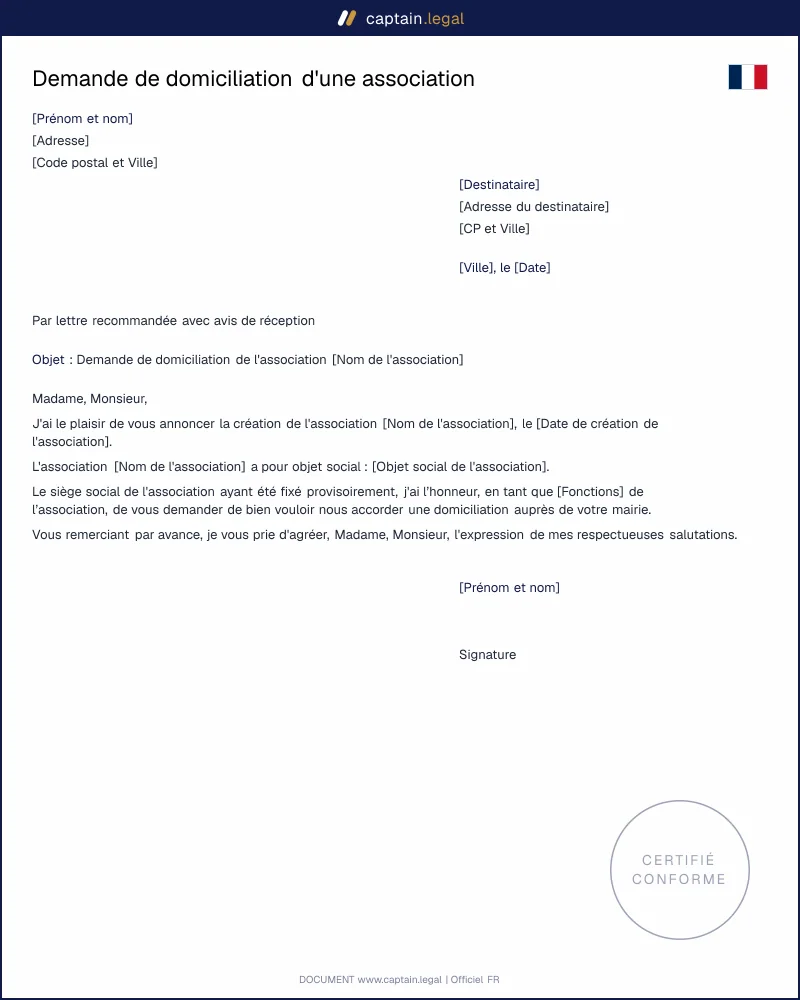 Demande de domiciliation association - PDF et Word