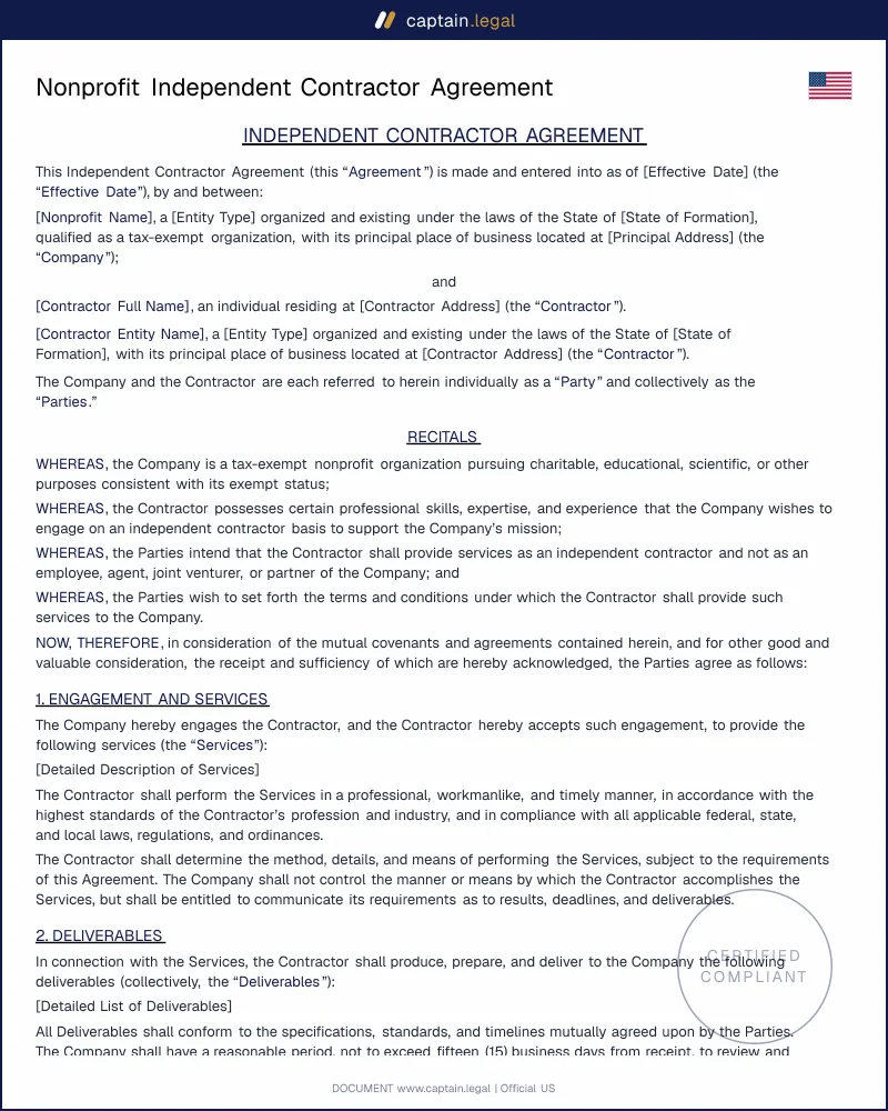 501(c)(3) Independent Contractor Agreement Template | Word, PDF