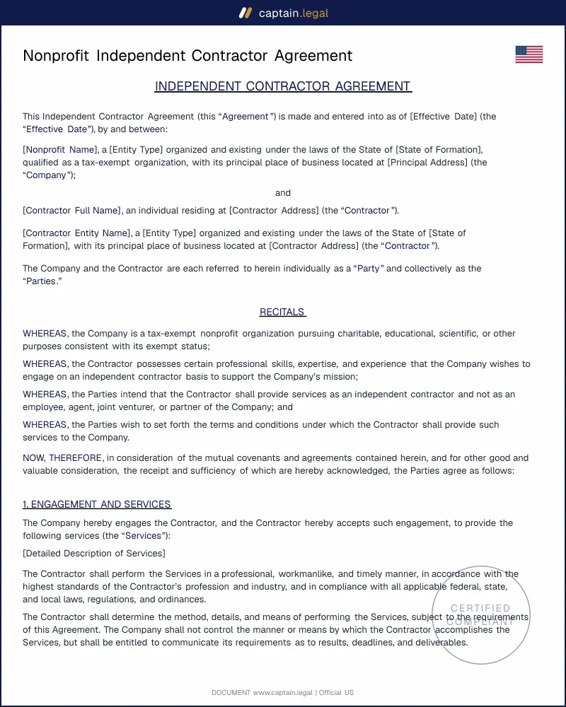 501(c)(3) Independent Contractor Agreement Template | Word, PDF