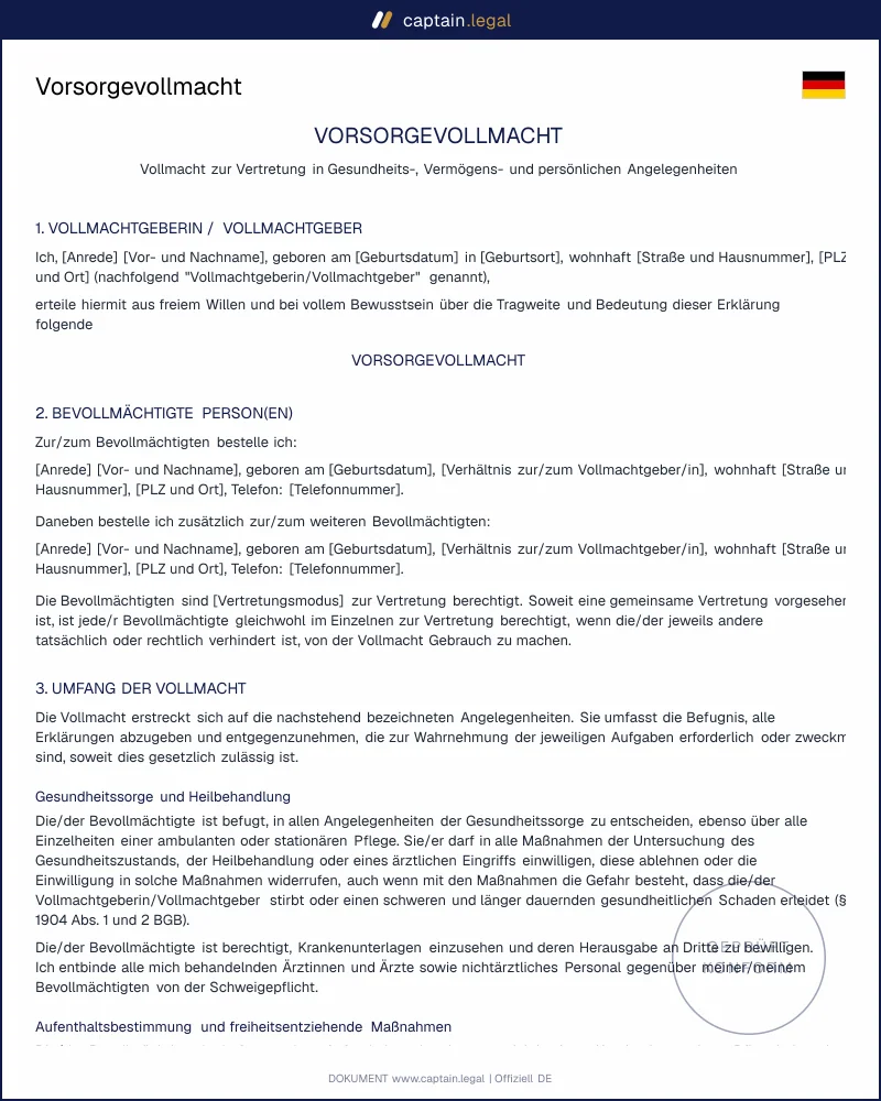 Vorsorgevollmacht Muster: Betreuung vermeiden | Word + PDF