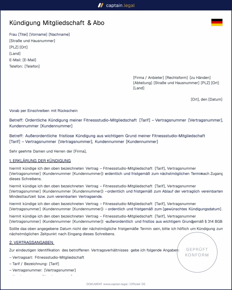 Mitgliedschaft kündigen: Vorlage in 5 Min | Word + PDF