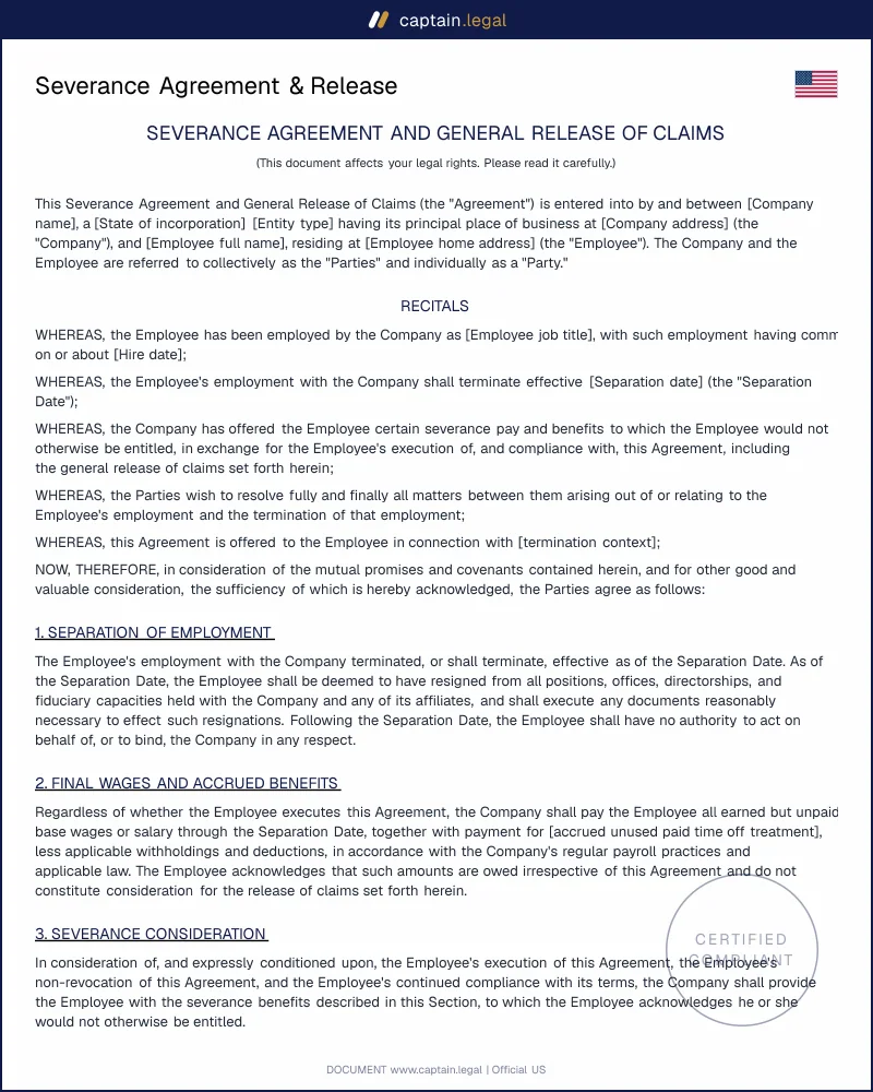 Severance Agreement & Release Template | OWBPA-Compliant