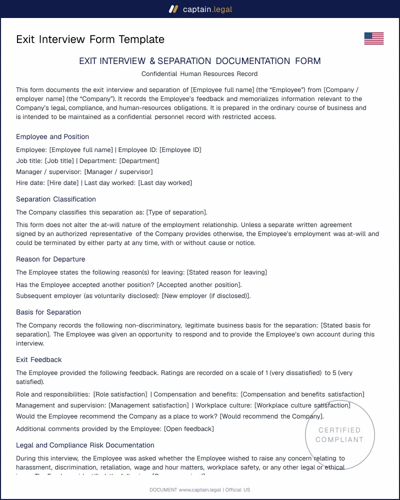 Exit Interview Form Template | Protect Against Claims (US)