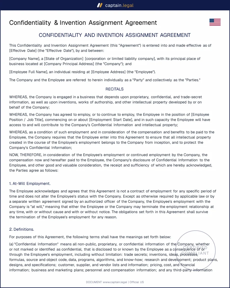 Confidentiality & IP Assignment Agreement | Word & PDF